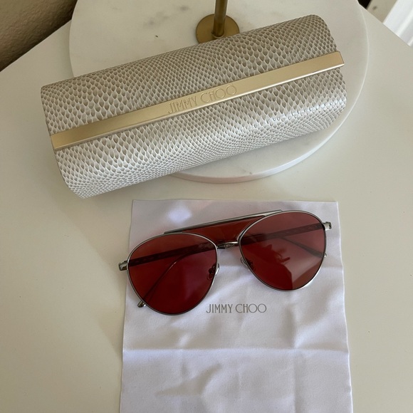 NEW Jimmy Choo Ave aviator sunglasses silver frame red lenses - Picture 6 of 14